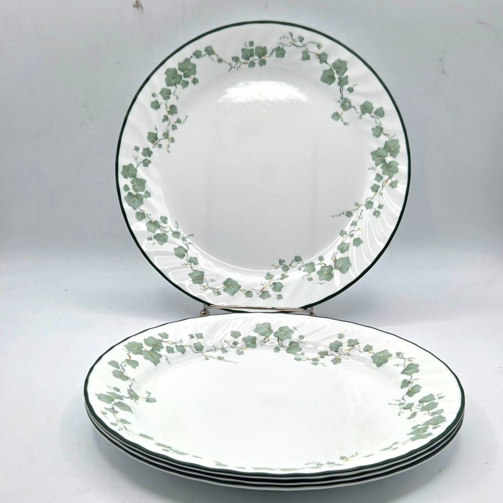 Set of 4 Corelle By Corning Callaway Green Ivy Swirl Dinner Plates 10 1/4"